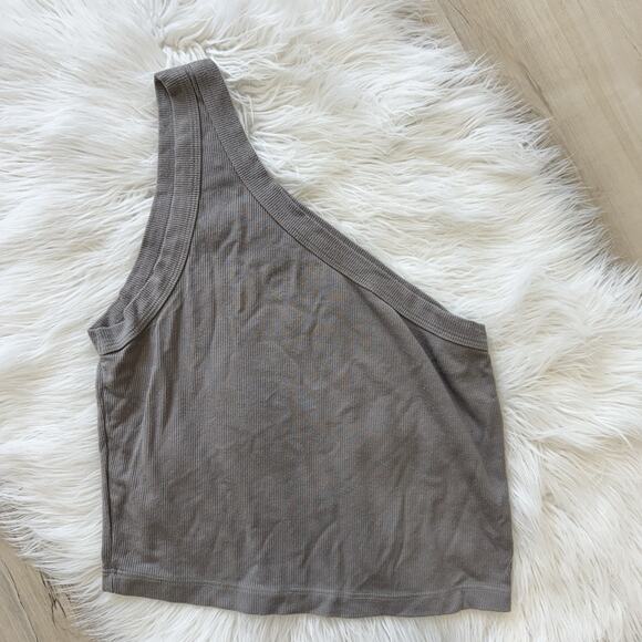 Set Active One Shoulder Ribbed Gray Tank Medium - Picture 3 of 4